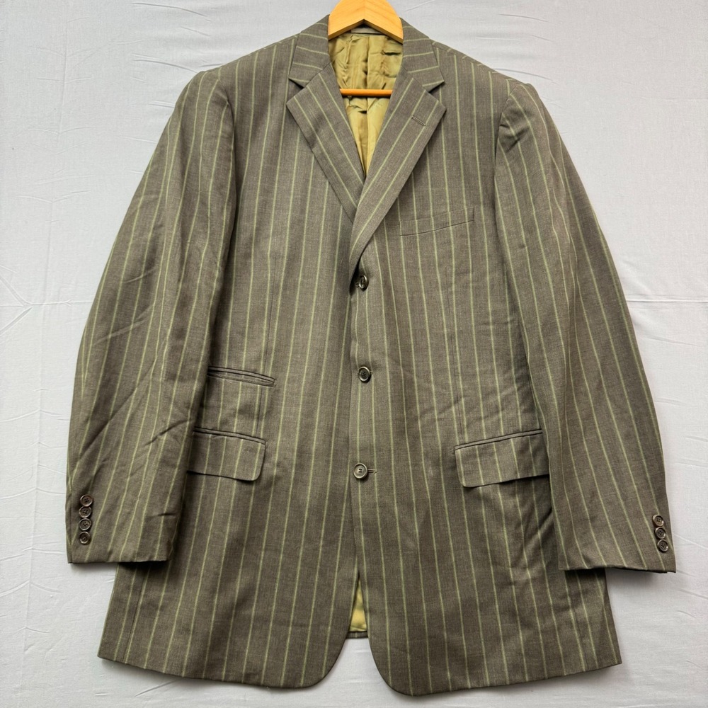 Alfred Dunhill London Mens Wool Pinstripe Blazer Jacket Grey Green Made in Italy